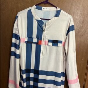 Moyabo Women's Blue and Pink Striped Tunic Top